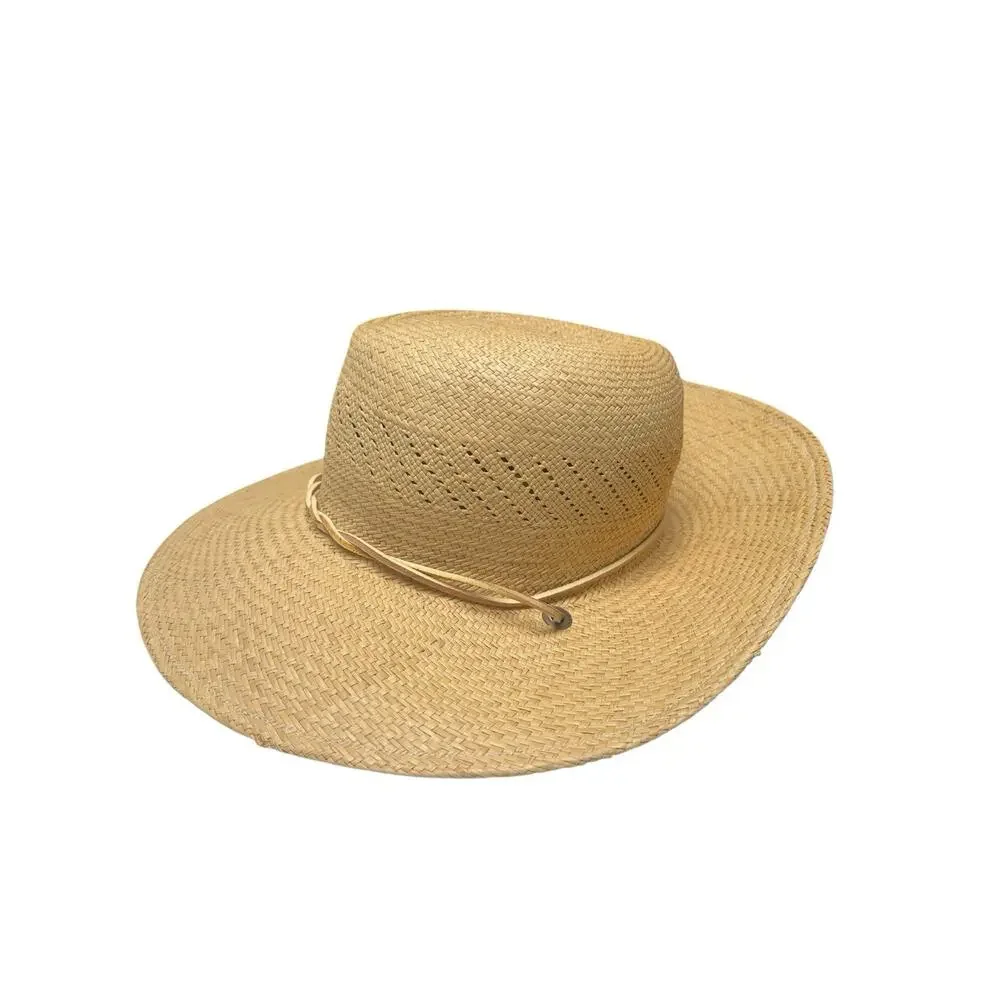 Vintage S.G. Green Straw‎ Rancher Hat Western Sun Hat Coastal Cowgirl Boho